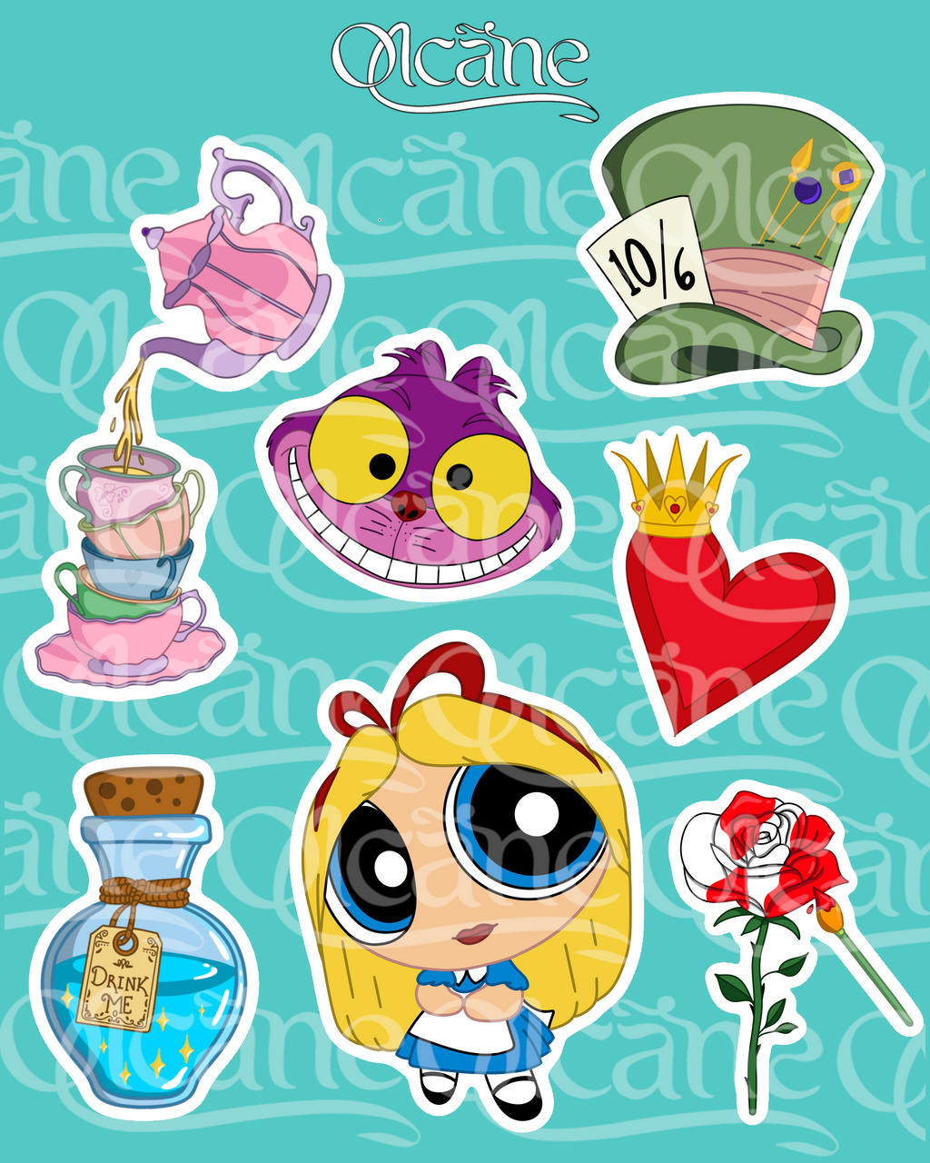 Pack stickers Alice boit son thé