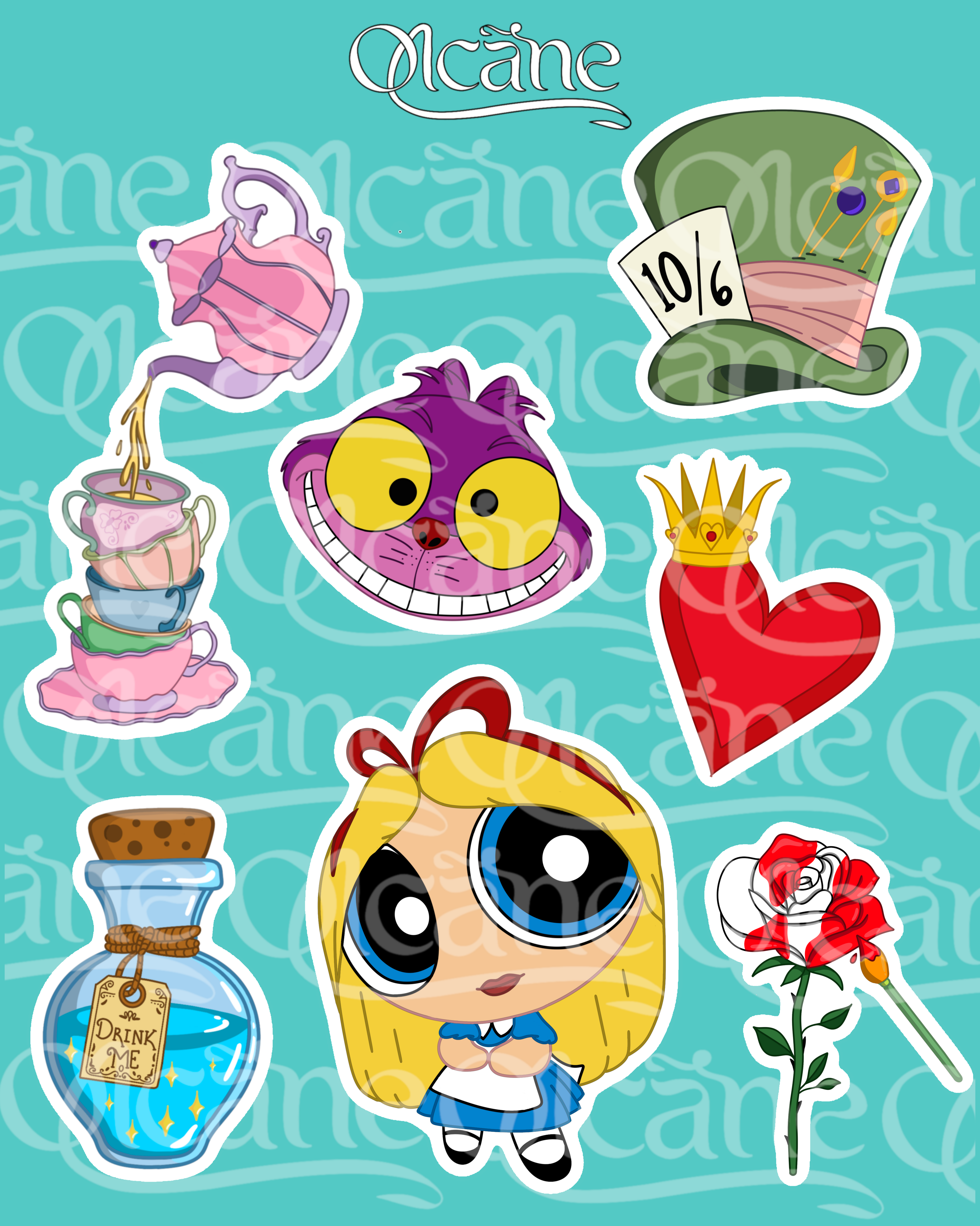 Pack stickers Alice boit son thé